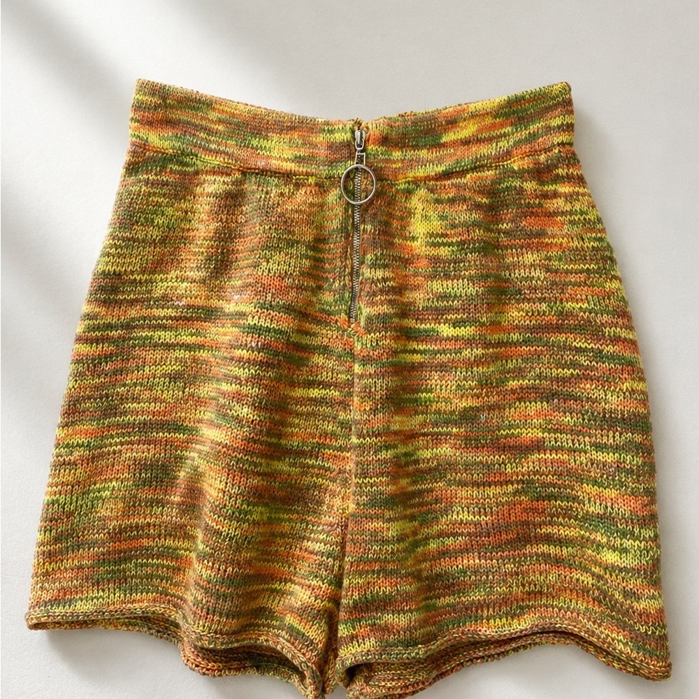 Storia Knitted Zip Front Shorts Lined Earth Tones Indie Boho Hippie Vibes Sz S